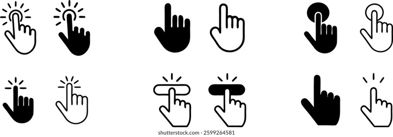 hand cursor symbol, hand click pointer icon, computer mouse click vector art illustration
