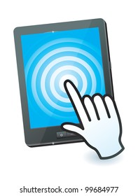 hand cursor and tablet pc with touchscreen - vector