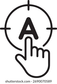 Hand cursor targeting letter a in circle icon
