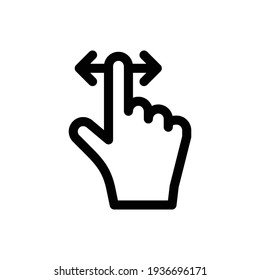 Icono de gestos de pantalla táctil del cursor de mano. Icono de deslizar. Vector de fondo blanco aislado. Icono de Swipe. Apuntando con dos flechas.