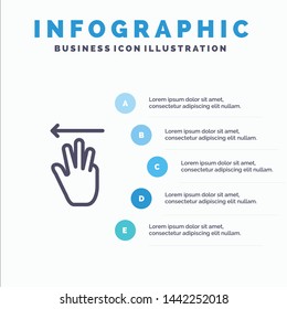 Hand, Hand Cursor, Up, Left Line icon with 5 steps presentation infographics Background