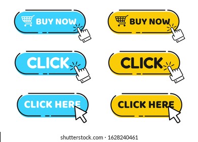 Hand Cursor Vector Icon With Blue Click Button. Click Here For Links To Websites.