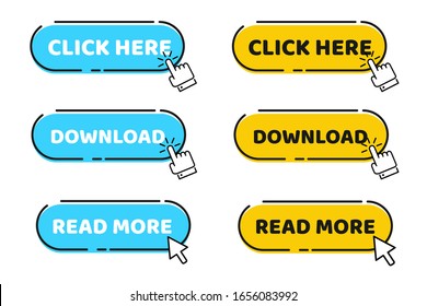 Hand cursor vector icon with blue click button. Click here for links to websites.