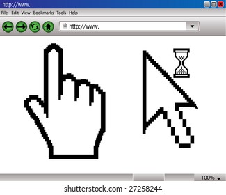 hand cursor with web page illustrated