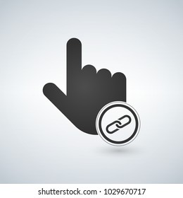 Hand cursor and website icon with link sign in the circle. isolated on white vector illustration