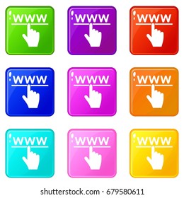 Hand cursor and website icons of 9 color set isolated vector illustration