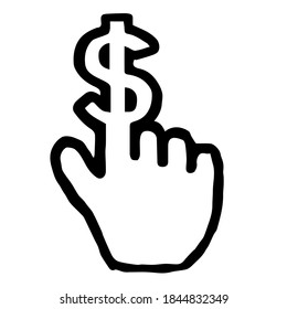 Hand Cursor028 (Dollar sign) : Doodle Icon: Hand drawn vector Icon like woodblock print