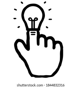 Hand Cursor038 (Light bulb) : Doodle Icon: Hand drawn vector Icon like woodblock print
