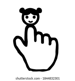 Hand Cursor043 (Girl) : Doodle Icon: Hand drawn vector Icon like woodblock print