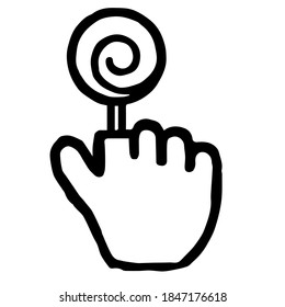 Hand Cursor092 (Lollipop): Doodle Icon: Hand drawn vector Icon like woodblock print