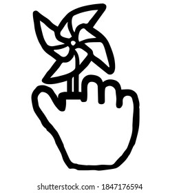 Hand Cursor098 (Pinwheel): Doodle Icon: Hand drawn vector Icon like woodblock print