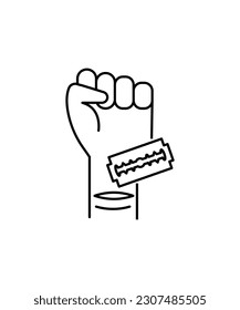hand cut with blade icon, vector best line icon.