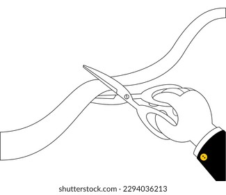 La mano corta la cinta. Ilustración vectorial sobre el tema de apertura.