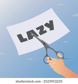 Hand cutting the lazy paper vector illustration