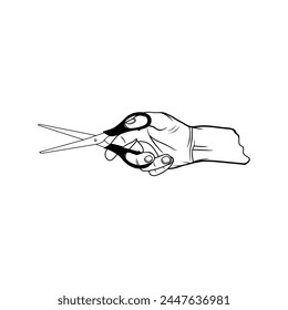 hand cutting to the left in black and white vector illustration