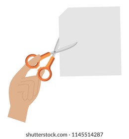 hand cutting notebook sheet with scissors
