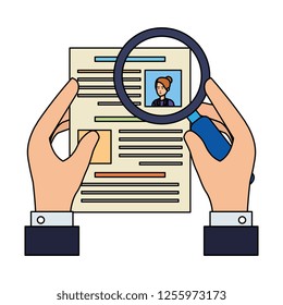 hand with cv and magnifying glass