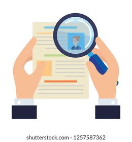 hand with cv and magnifying glass
