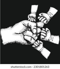 Hand Dad And Childrens Rise Fist Bump, Hand Png Father's Day