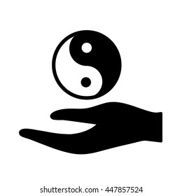 hand with dao sign yin yang icon simple black on white background