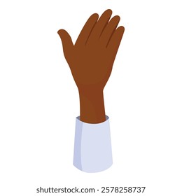 Hand with dark skin is waving, it could belong to a businessman, politician, or teacher