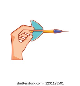 hand with dart flying isolated icon