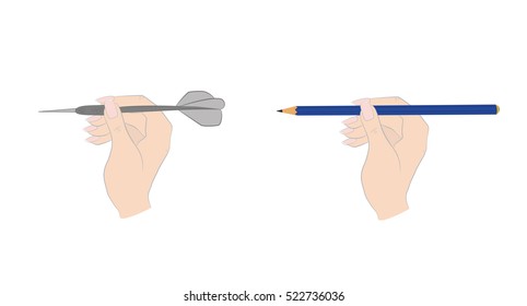Hand with dart. hand with a pencil. vector illustration.