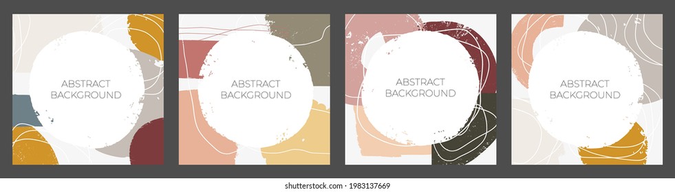 Hand darwn abstract creative social media post background set.