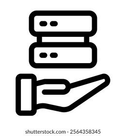 Hand database icon with simple and line style