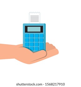 hand with dataphone and voucher isolated icon vector illustration design