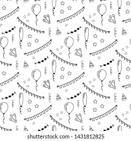 Hand dawing ballons seamless pattern holiday. Birthday's backgound