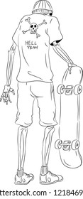 Hand Dawing Skull Skateboarding