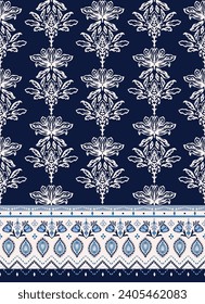 Hand dawn botanic seamless repeat pattern with heritage, paisley striped border print. 