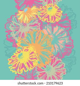 Hand dawn bright floral seamless border.  All objects are conveniently grouped  and are easily editable.