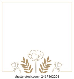 Hand dawn golden floral background for social media post, wedding invitation, greeting card, or packaging. Vector design template with botanical decoration elements in line art style. 