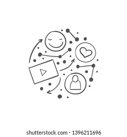 Hand dawn social media concept. Cartoon elements. Videos,like,emoji,followers concept. Great vector illustration for bloggers, web etc.