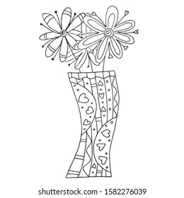 hand dawn vase with flowers doodle illustration vector