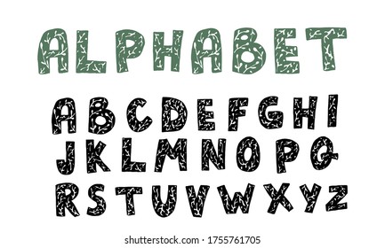 Alfabeto vector de amanecer manual aislado en fondo blanco. Letra inglesa abc mayúscula con diseño floral. Hermosa ilustración de primavera