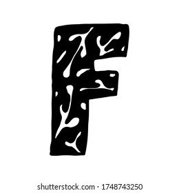 Letra vectorial F del amanecer manual aislada sobre fondo blanco. Letra inglesa mayúscula con diseño floral. Hermosa ilustración de primavera. Plantilla de tipografía