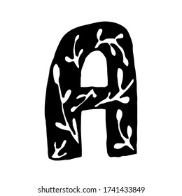 Letra vectorial de amanecer manual A aislada en fondo blanco. Letra inglesa mayúscula con diseño floral. Hermosa ilustración de primavera. Plantilla de tipografía