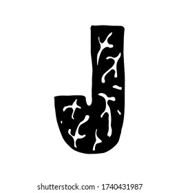 Hand dawn vector letter J isolated on white background. English alphabet capital letters with floral design. Beautiful spring illustration. Typography template
