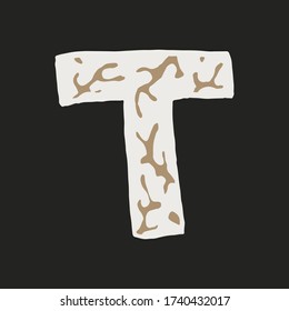 Hand dawn vector letter T isolated on dark background. English alphabet capital letters with floral design. Beautiful spring illustration. Typography template
