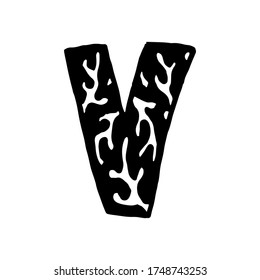 Hand dawn vector letter V isolated on white background. English alphabet capital letters with floral design. Beautiful spring illustration. Typography template
