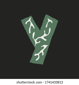Hand dawn vector letter Y isolated on dark background. English alphabet capital letters with floral design. Beautiful spring illustration. Typography template