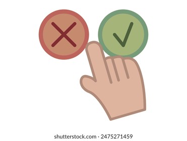Hand deciding whether to press reject or accept button