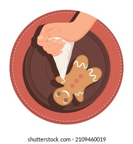 hand decorating christmas cookie icon