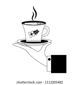 hand with delicious coffee cup isolated icon