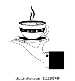hand with delicious coffee cup isolated icon