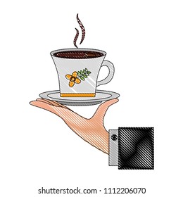 hand with delicious coffee cup isolated icon
