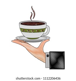 hand with delicious coffee cup isolated icon